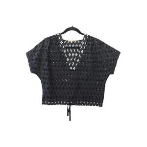Lilla P Black Eyelet Boho Fairy Crop whimsogoth V-Neck Top Women’s S/M